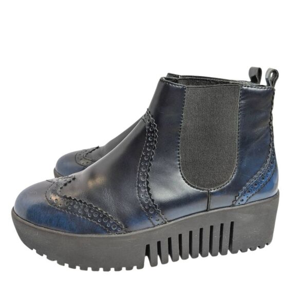 Opening Ceremony Black Blue Ombre Leather Platform Chelsea Ankle Boots 37 EU 6.5 - Picture 1 of 9